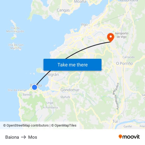 Baiona to Mos map
