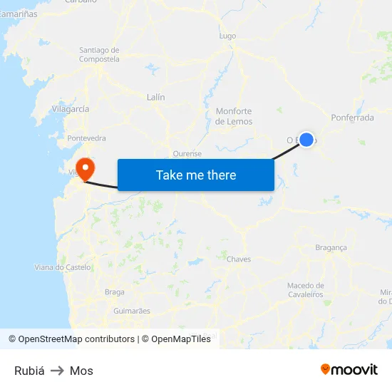 Rubiá to Mos map