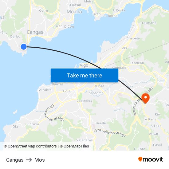 Cangas to Mos map