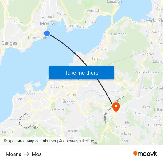 Moaña to Mos map