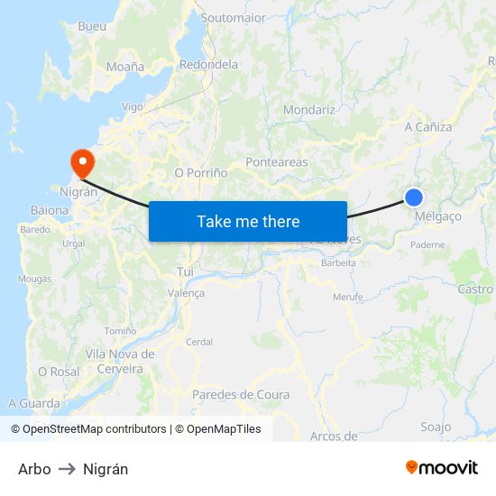 Arbo to Nigrán map
