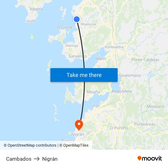 Cambados to Nigrán map