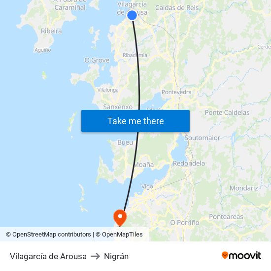 Vilagarcía de Arousa to Nigrán map