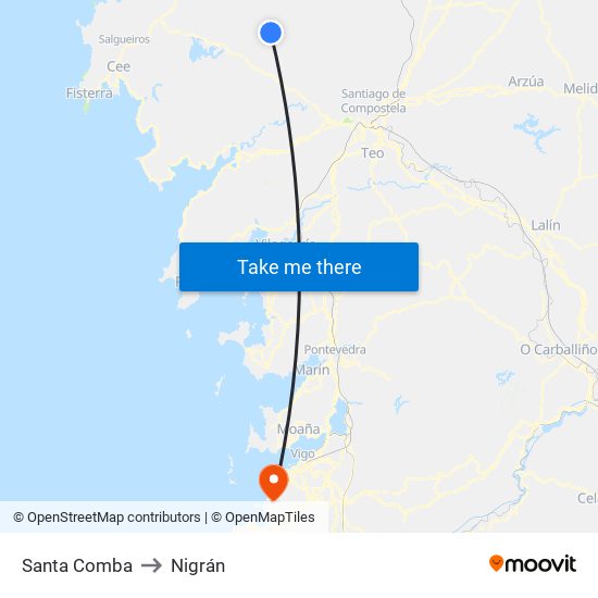 Santa Comba to Nigrán map