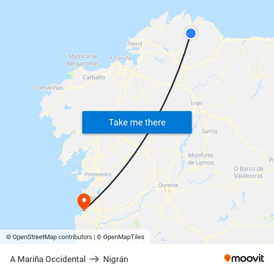 A Mariña Occidental to Nigrán map