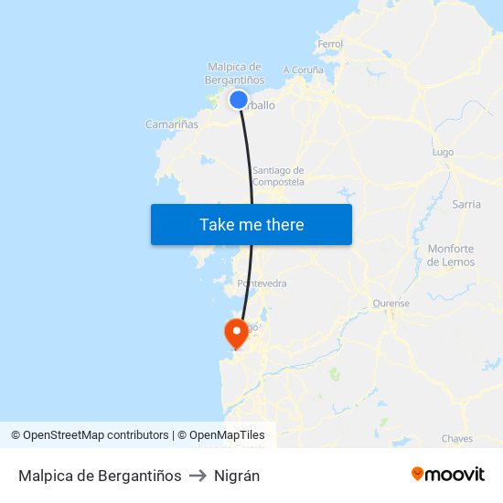 Malpica de Bergantiños to Nigrán map