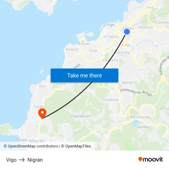 Vigo to Nigrán map