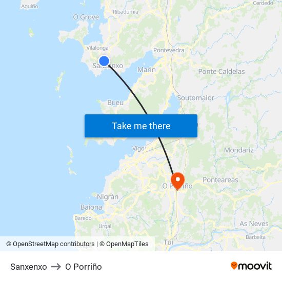 Sanxenxo to O Porriño map