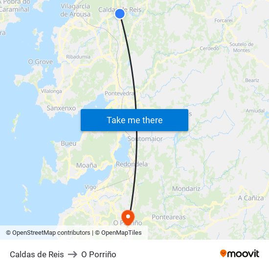 Caldas de Reis to O Porriño map