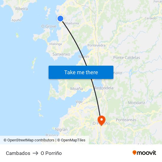 Cambados to O Porriño map
