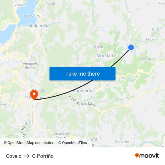 Covelo to O Porriño map