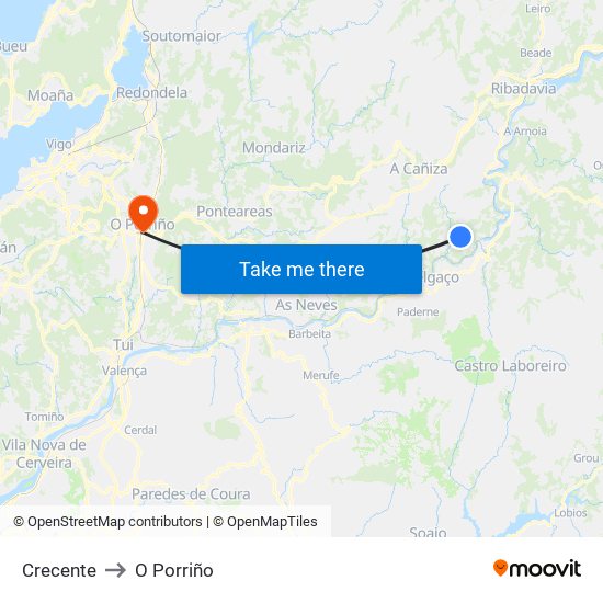 Crecente to O Porriño map