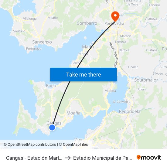 Cangas - Estación Marítima to Estadio Municipal de Pasarón map