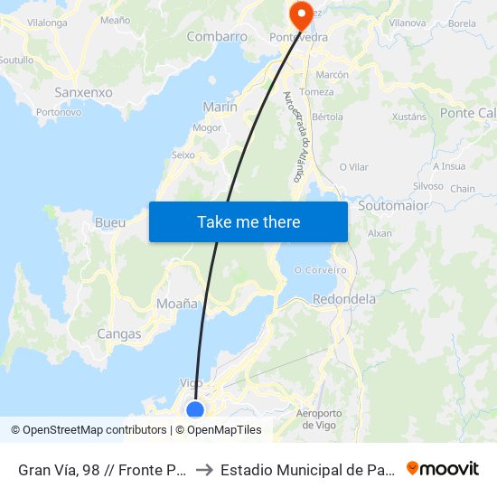 Gran Vía, 98 (Vigo) to Estadio Municipal de Pasarón map