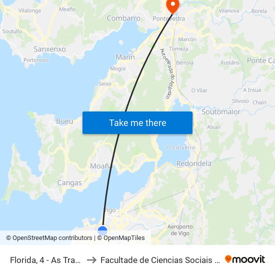 Florida, 4 - As Travesas (Vigo) to Facultade de Ciencias Sociais E da Comunicación map