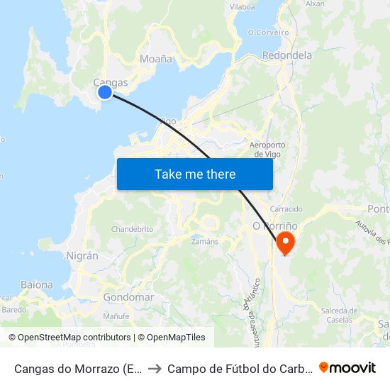 Cangas do Morrazo (E.A.) to Campo de Fútbol do Carballo map