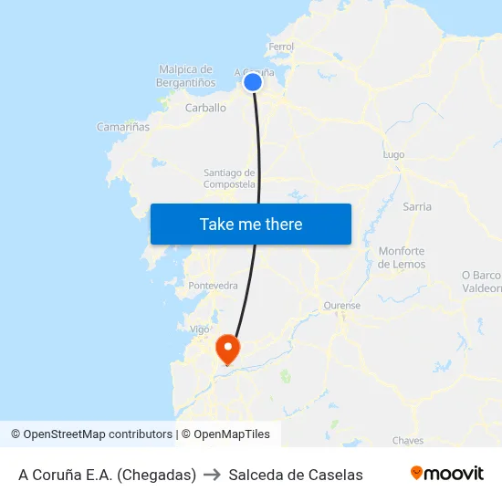 A Coruña E.A. (Chegadas) to Salceda de Caselas map
