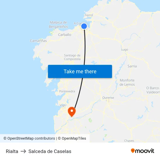 Rialta to Salceda de Caselas map