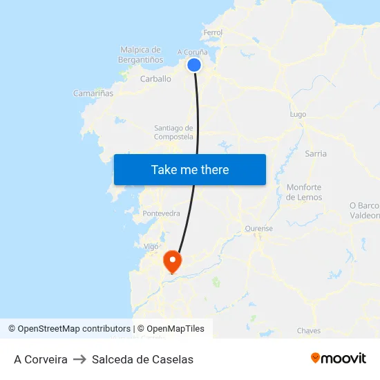 A Corveira to Salceda de Caselas map
