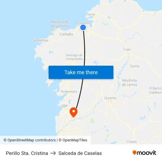 Perillo Sta. Cristina to Salceda de Caselas map