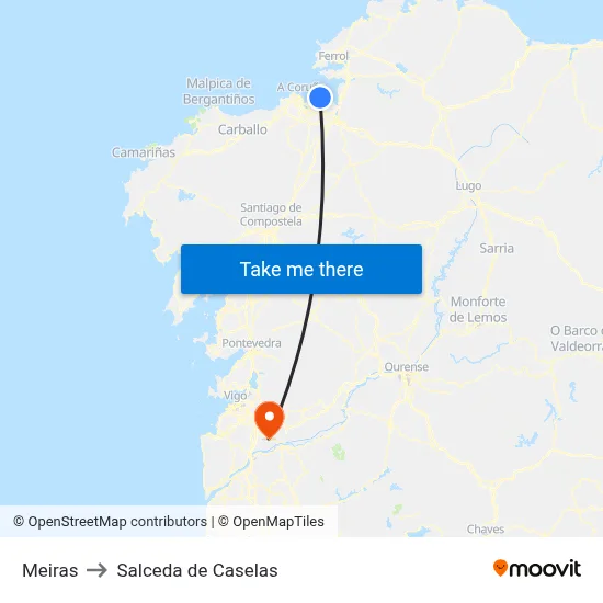 Meiras to Salceda de Caselas map