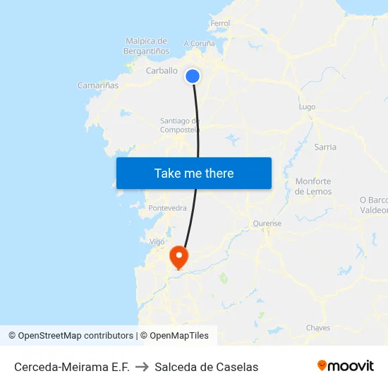 Cerceda-Meirama E.F. to Salceda de Caselas map