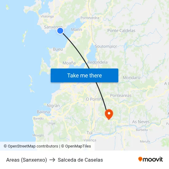 Areas (Sanxenxo) to Salceda de Caselas map