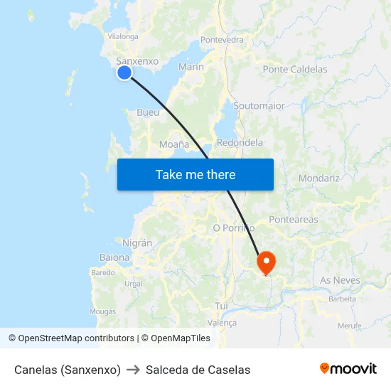 Canelas (Sanxenxo) to Salceda de Caselas map