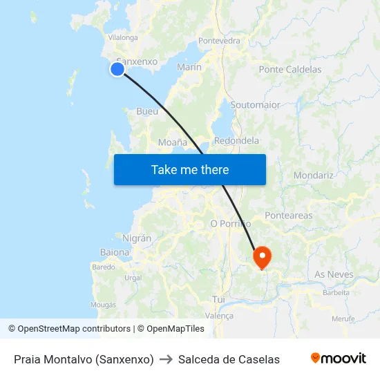 Praia Montalvo (Sanxenxo) to Salceda de Caselas map