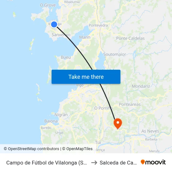 Campo de Fútbol de Vilalonga (Sanxenxo) to Salceda de Caselas map