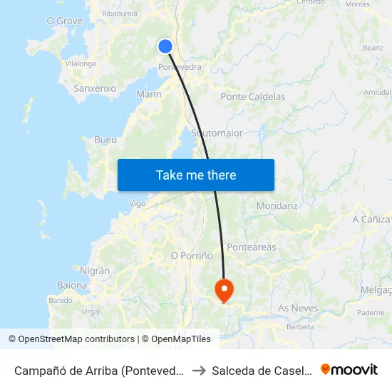 Campañó de Arriba (Pontevedra) to Salceda de Caselas map