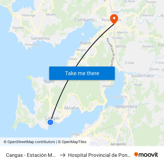 Cangas - Estación Marítima to Hospital Provincial de Pontevedra map