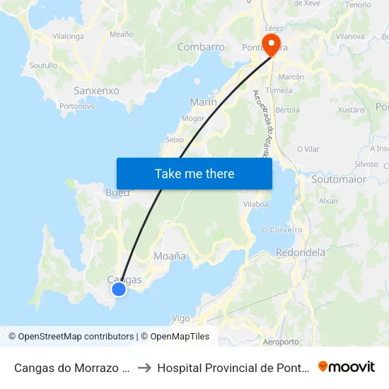 Cangas do Morrazo (E.A.) to Hospital Provincial de Pontevedra map