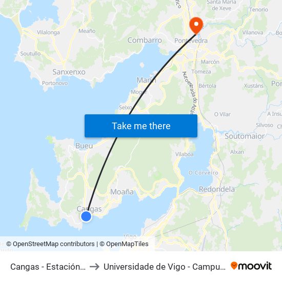 Cangas - Estación Marítima to Universidade de Vigo - Campus da Xunqueira map