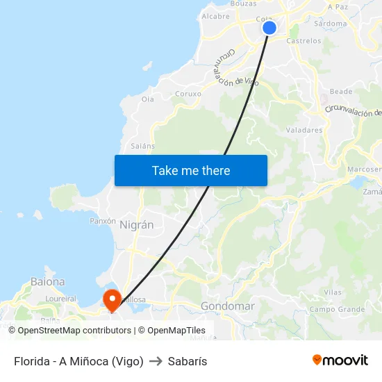 Florida - A Miñoca (Vigo) to Sabarís map