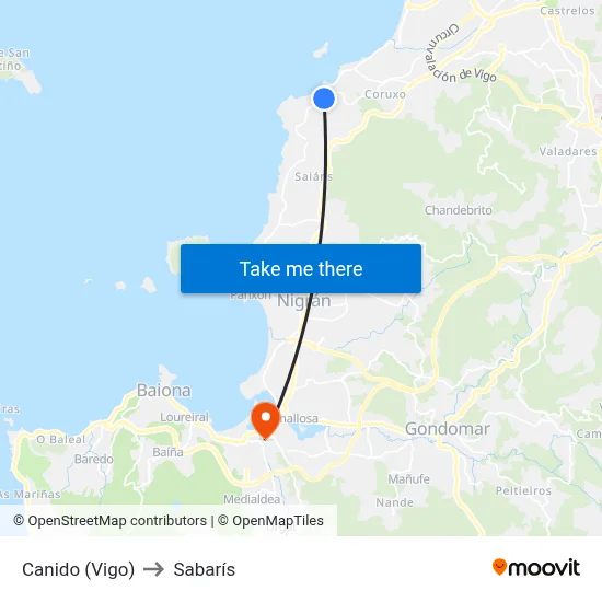 Canido (Vigo) to Sabarís map