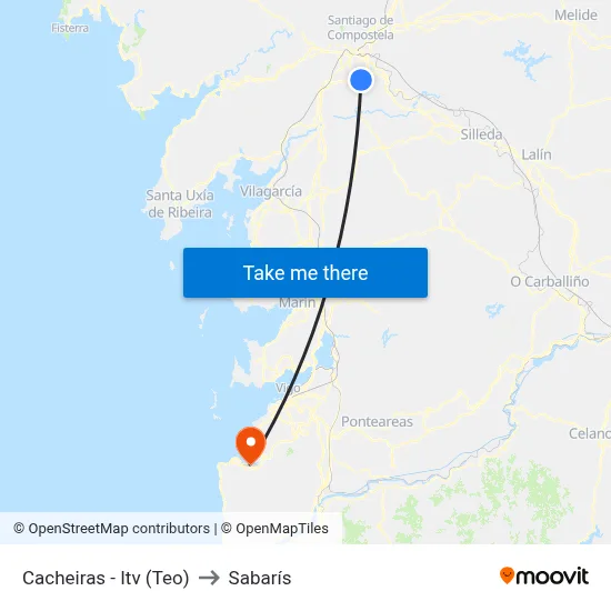 Cacheiras - Itv (Teo) to Sabarís map
