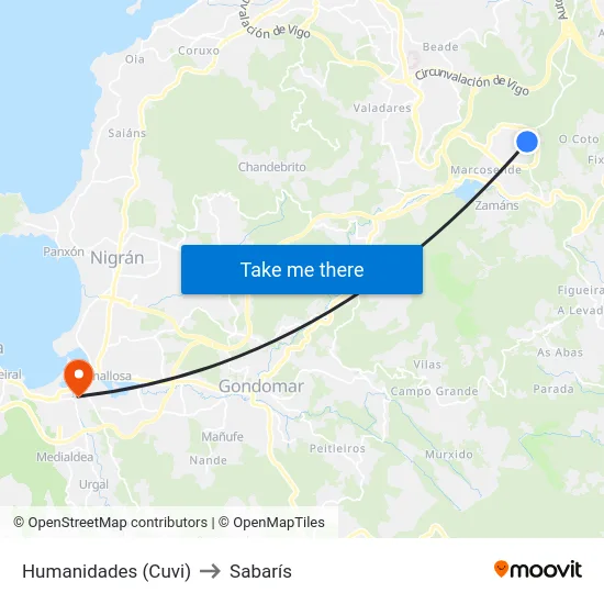 Humanidades (Cuvi) to Sabarís map