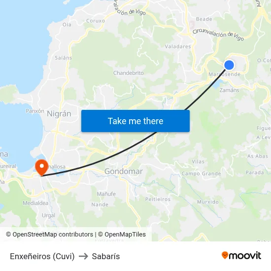 Enxeñeiros (Cuvi) to Sabarís map