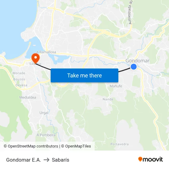 Gondomar E.A. to Sabarís map
