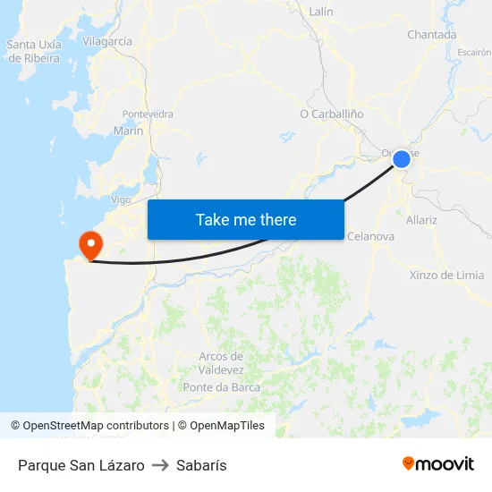 Parque San Lázaro to Sabarís map