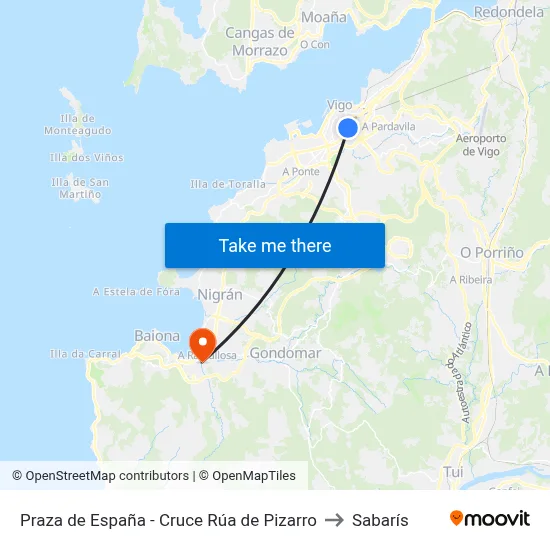 Praza de España - Cruce Rúa de Pizarro to Sabarís map