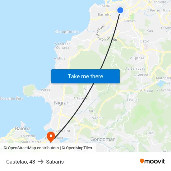 Castelao, 43 to Sabarís map