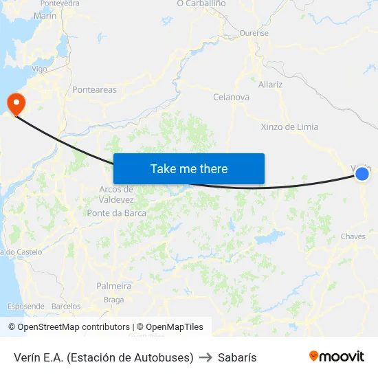 Verín E.A. (Estación de Autobuses) to Sabarís map