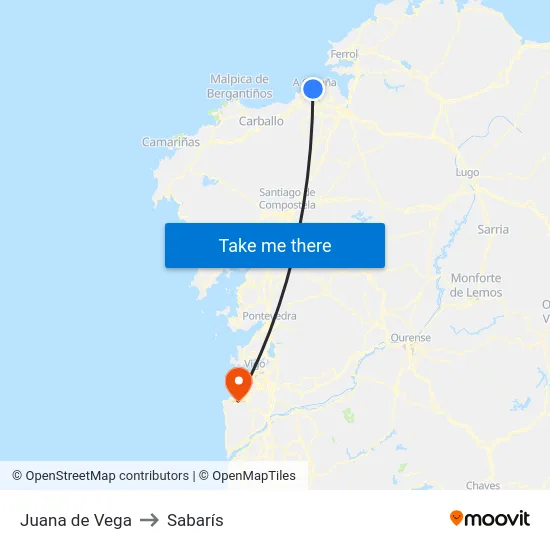 Juana de Vega to Sabarís map