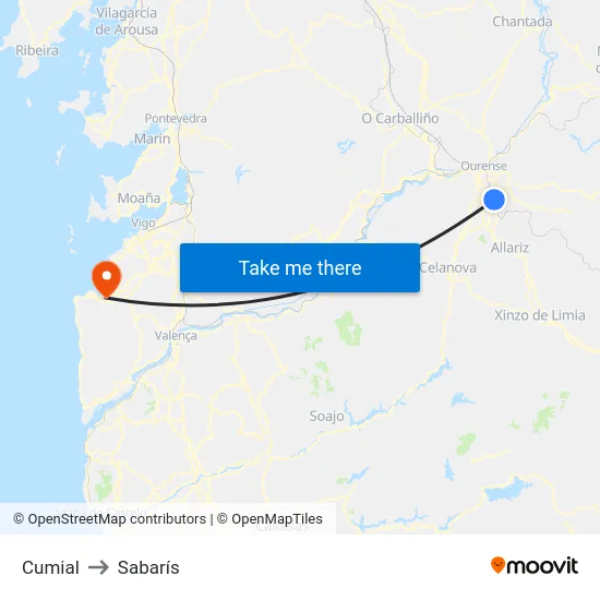 Cumial to Sabarís map