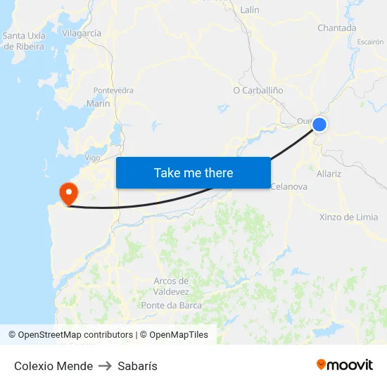 Colexio Mende to Sabarís map