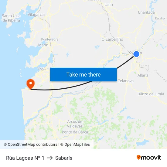 Rúa Lagoas Nº 1 to Sabarís map