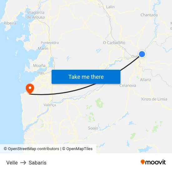 Velle to Sabarís map