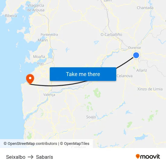 Seixalbo to Sabarís map